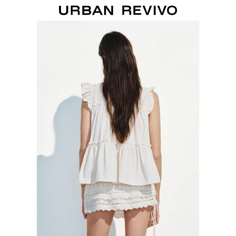 UR2026 Women's Summer Ruffle Tie-Front Cotton Blouse