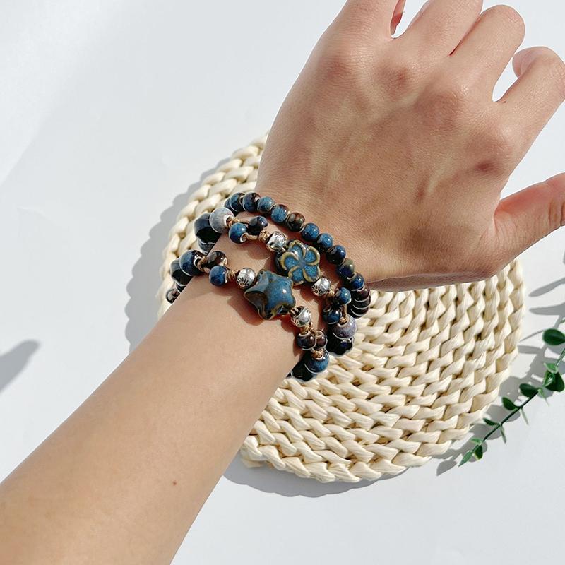 Chinese Ethnic Style Retro Ceramic Bracelet For Women Girls Simple Beaded Student Antique Hand Rope Jewelry Accessories Gifts