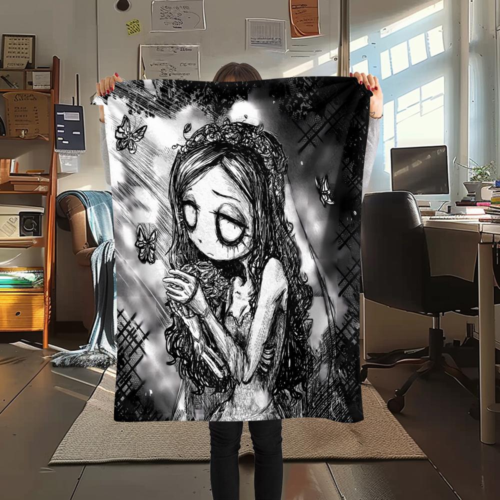 1PC Corpse Bride Print Flannel Blanket, High Quality All Seasons, Home Decor, Warmth and Comfort, Perfect for Christmas Gifts