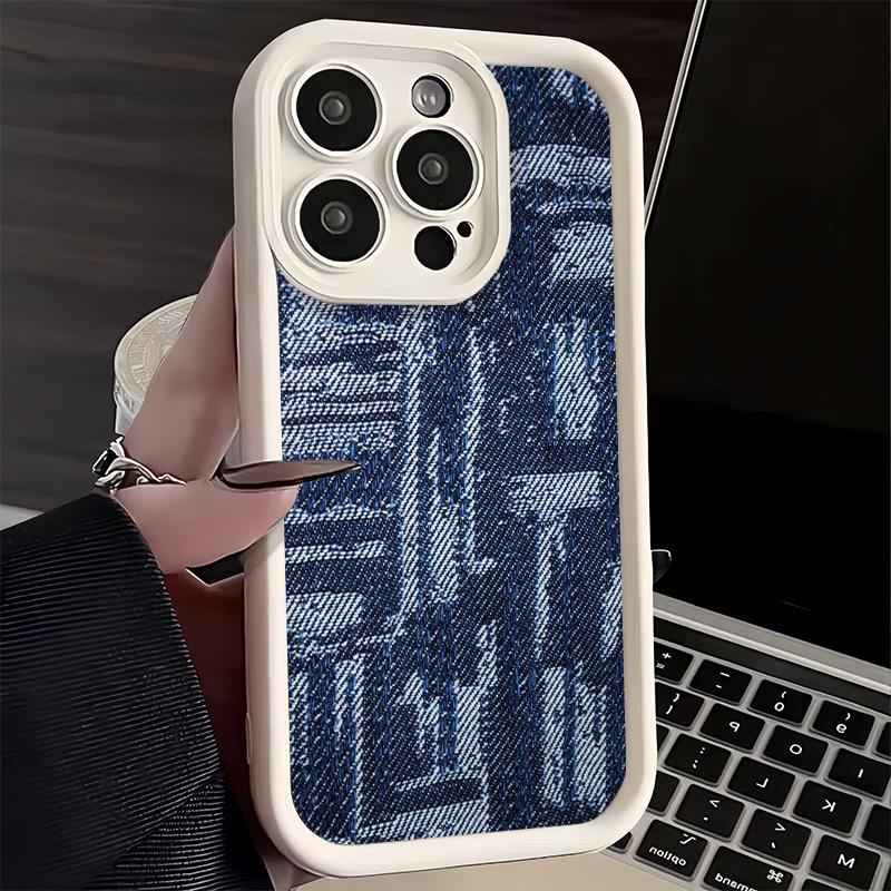 Phone Case for iPhone 17 Air 16E 15 16 Pro Max Retro Denim Pattern Cover 14 Plus 13 12 Mini Soft Shell Silicone Fundas