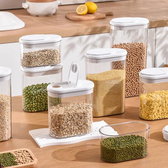 Airtight Food Storage Container Clear Plastic Container with Flip-Top Lids for Kitchen Pantry Organization Dry Food Storage Jar for Sugar Flour