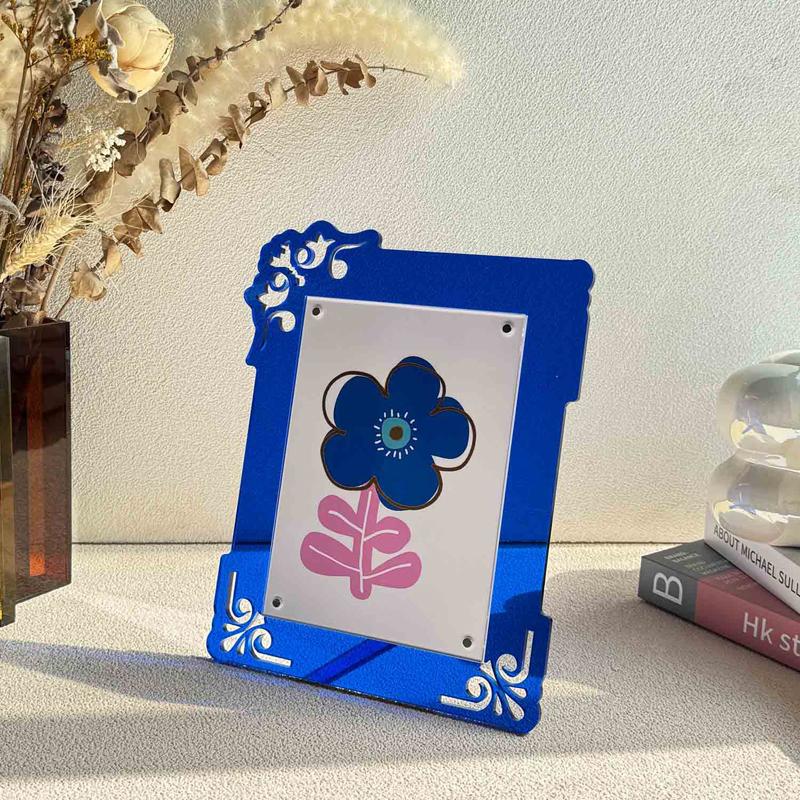 Colorful Acrylic Photo Frame Stand Creative Hollow Pattern Design Picture Frame 7-Inch Postcard Desktop Display Frame (NO Photo)