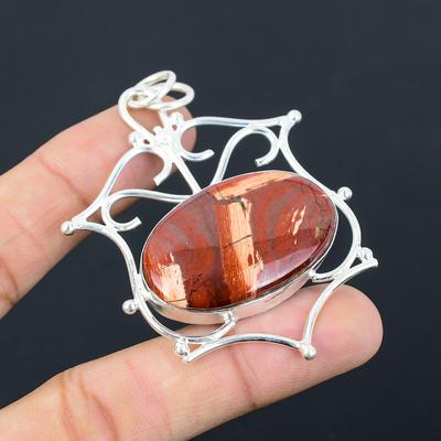 Gift For Women Pendant 925 Sterling Silver Natural Red Snakeskin Jasper Gemstone
