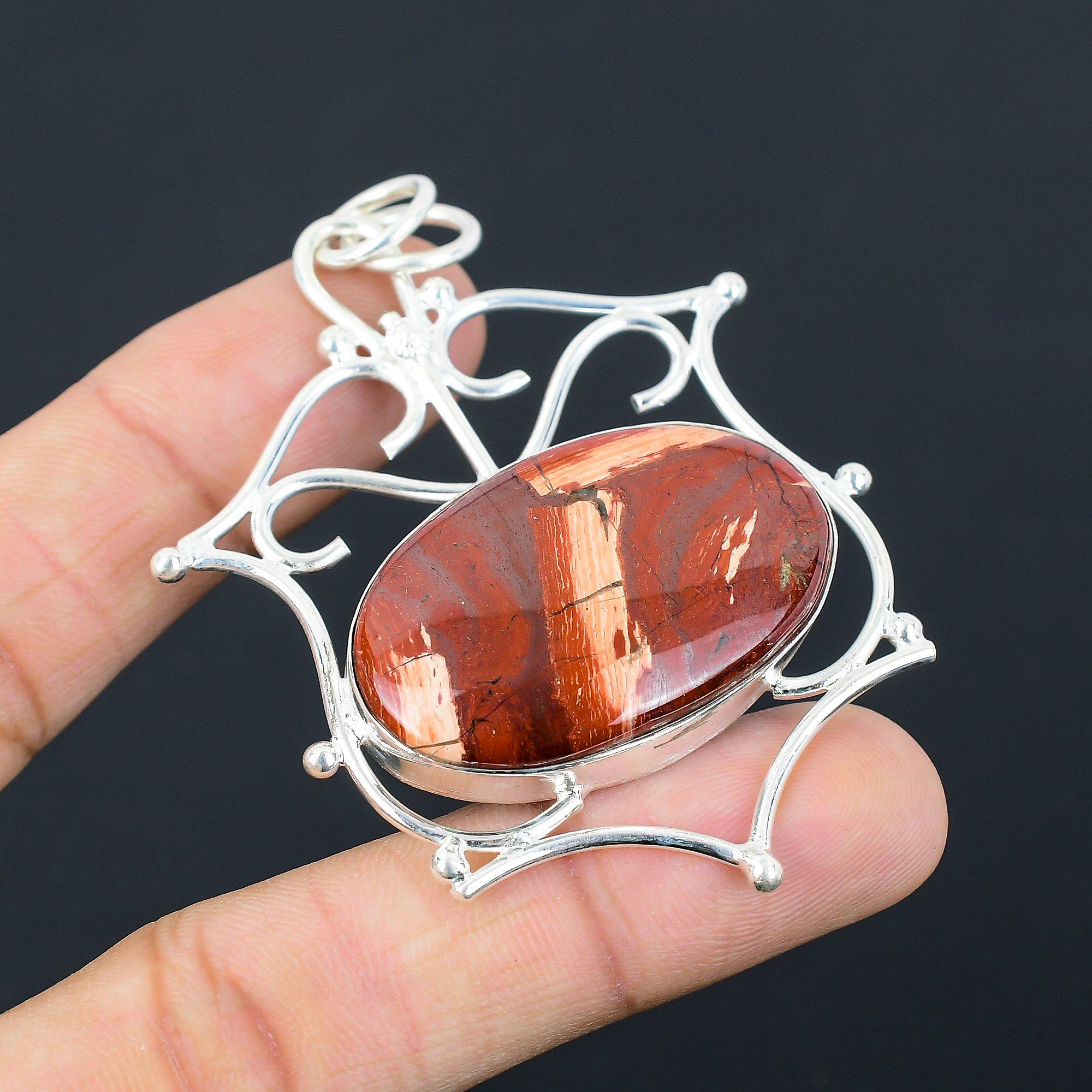 Подарок для женщин Подвеска Серебро 925 пробы Натуральный Красный Змеевик Яшма Драгоценный камень