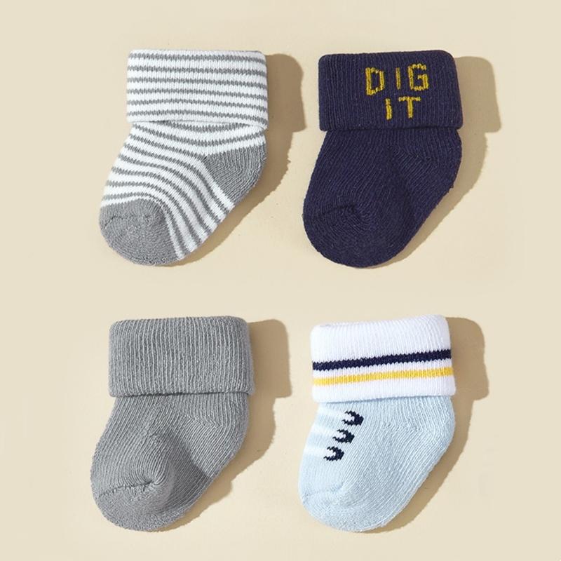 4pairs/set Baby Socks Winter Warm Baby Floor Socks Infants Mid Tube Sock Newborn Thermal Cute Footwear 0-12Months