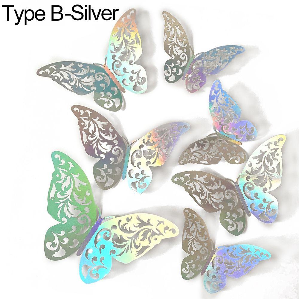 DIY Accesories Party Wedding Supplies Home Decoration Hollow Butterflies 3D Butterfly Stickers Wall Decals Colorful Silver Gold