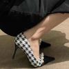 Fashion Houndstooth High Heels Women's Stiletto 2025 Spring and Autumn New Temperament Pearl Chain Pointed Toe Single Shoes