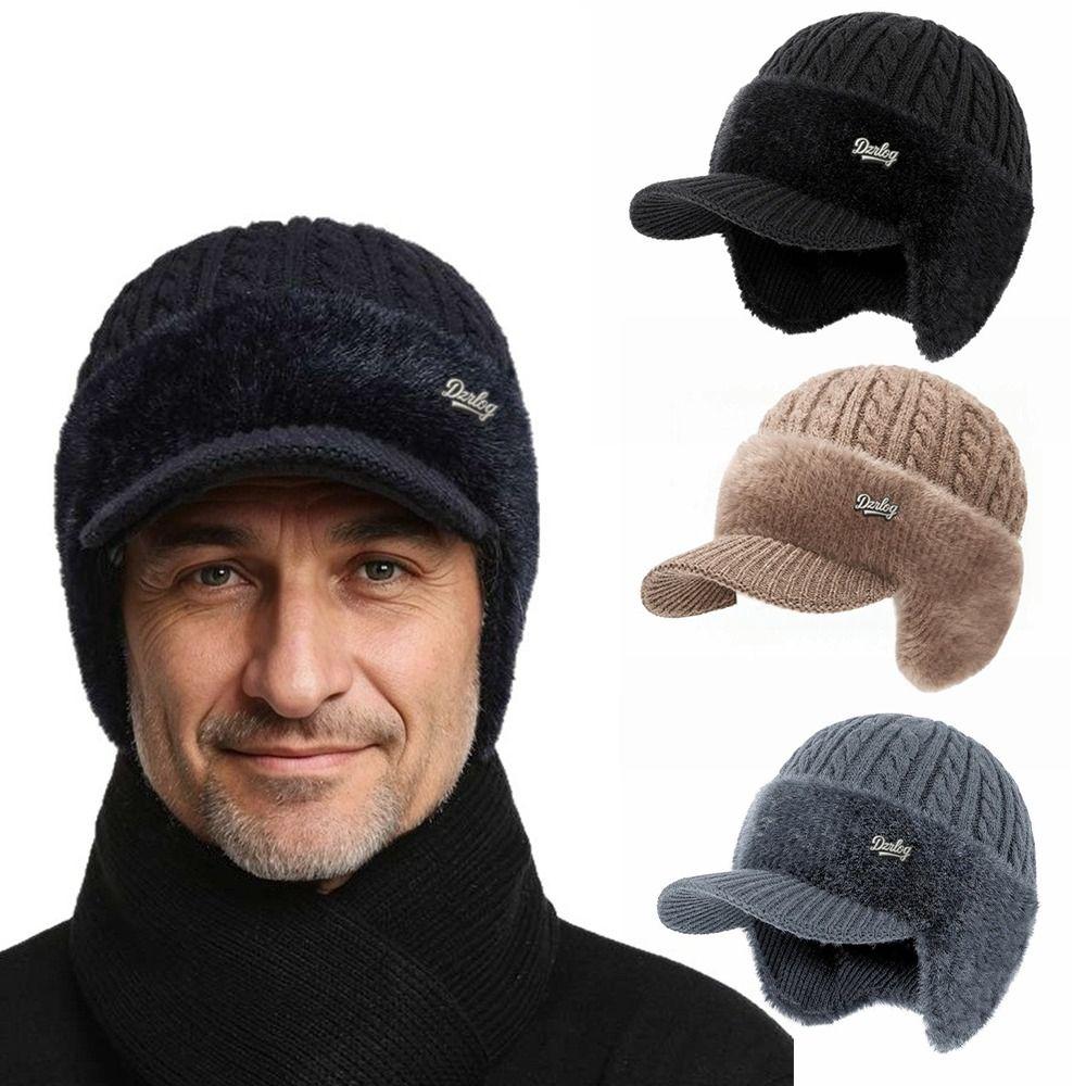 Comfortable Thick Warm Winter Thermal Hat Earflaps Windproof Knitted Cap Elasticity Elderly Beanie Dad Grandpa
