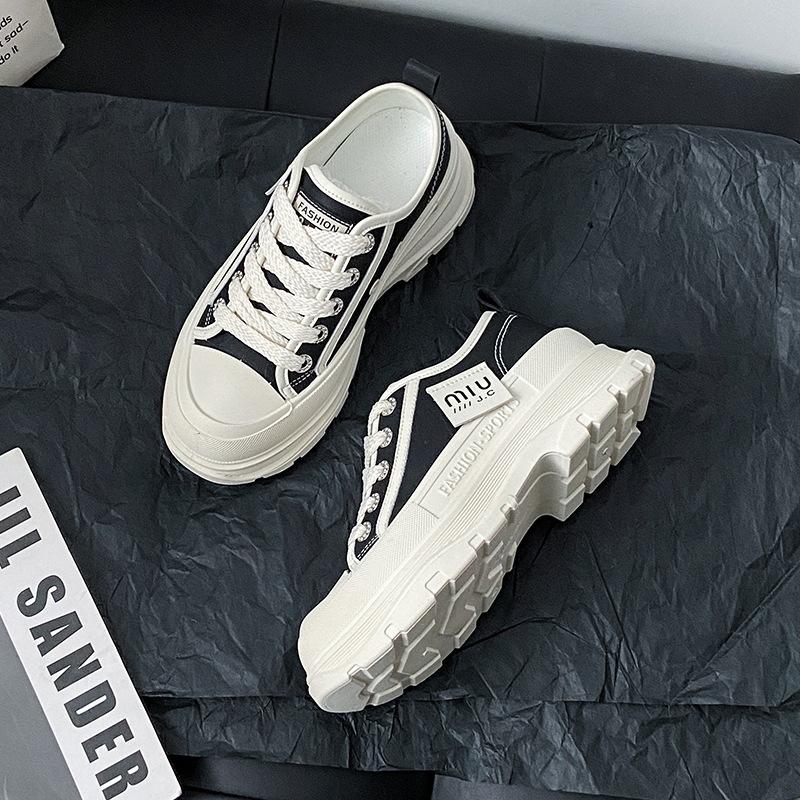 

Новая летняя модель - маленькие белые туфли, женские модные студенческие парусиновые туфли на толстой подошве, дышащие, повседневные кеды 40 чёрный