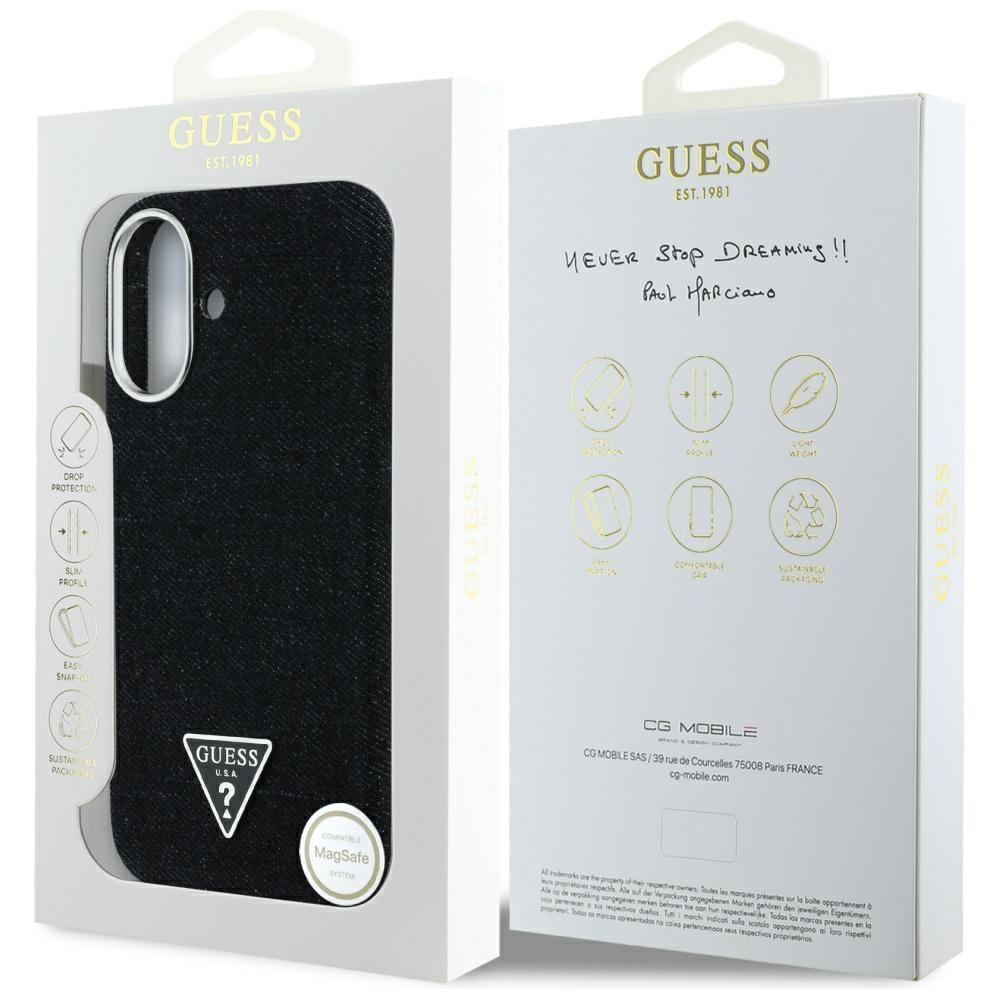 Guess Denim Triangle Logo MagSafe Case for iPhone 16 Black