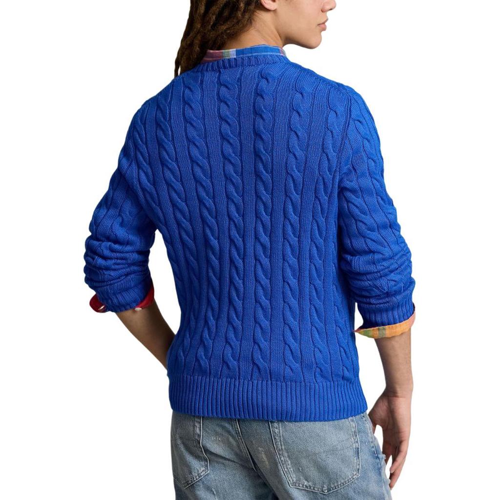 Polo Ralph Lauren SS24 Solid Color Thick Cable Knit Crew Neck Casual Long Sleeve Sweater Men Sweater Cobalt-Blue 710775885-504