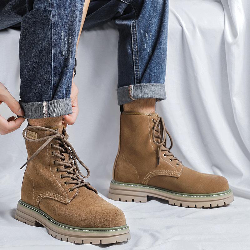 Tooling boots men's 2025 autumn and winter new rhubarb boots British style couple yellow velvet Martin boots 8117-R