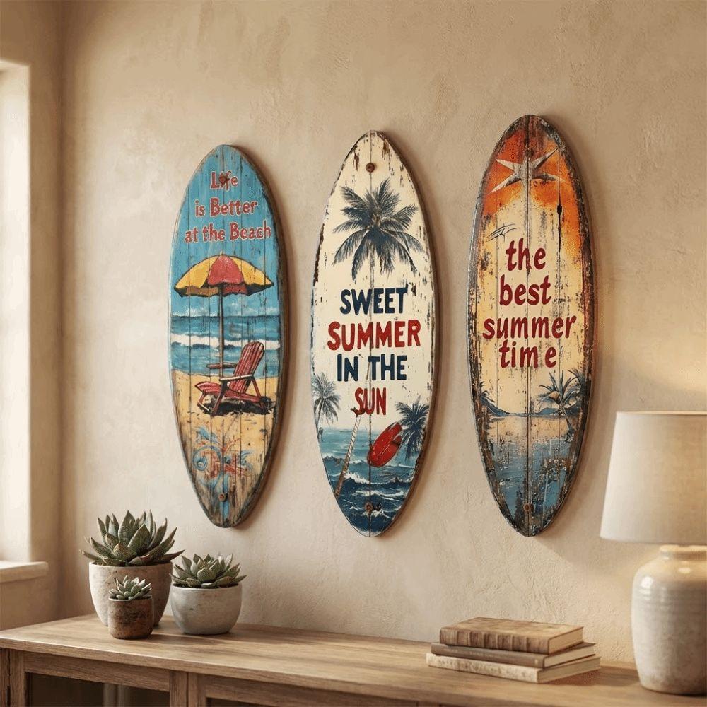 Summer Wooden Surfboards Wall Decor Colorful Surfboard Sign Ornament Festival Decor