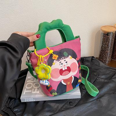 Illustration Design Bucket Bag for Women New Trendy Ugly Cute Canvas Handbag Funny Cute One-shoulder Crossbody Bag