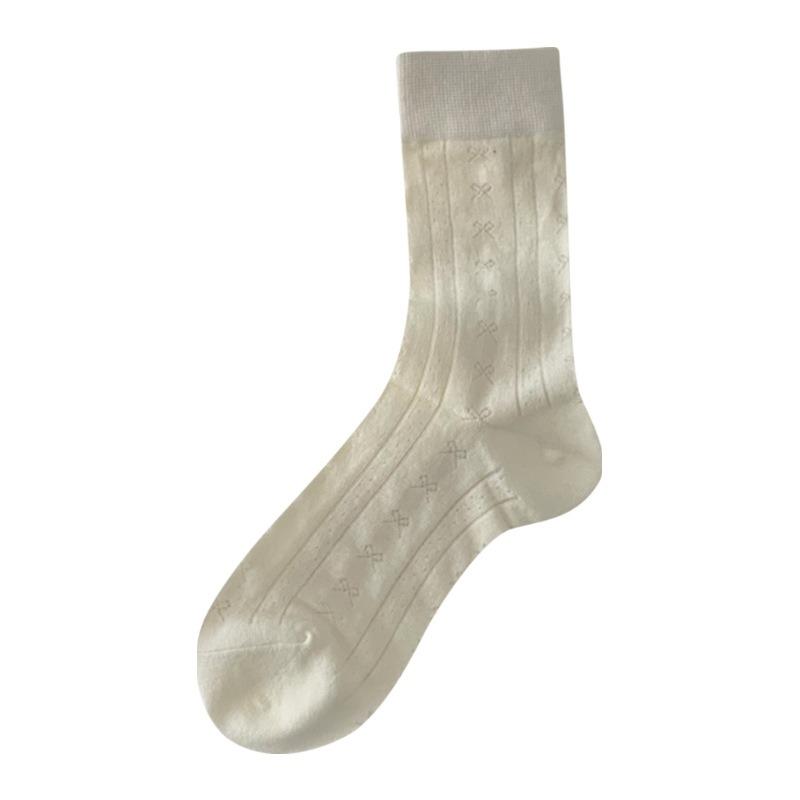 5 Pairs of Women Spring and Summer Thin Sweet Simple Bow In The Tube Pile Socks