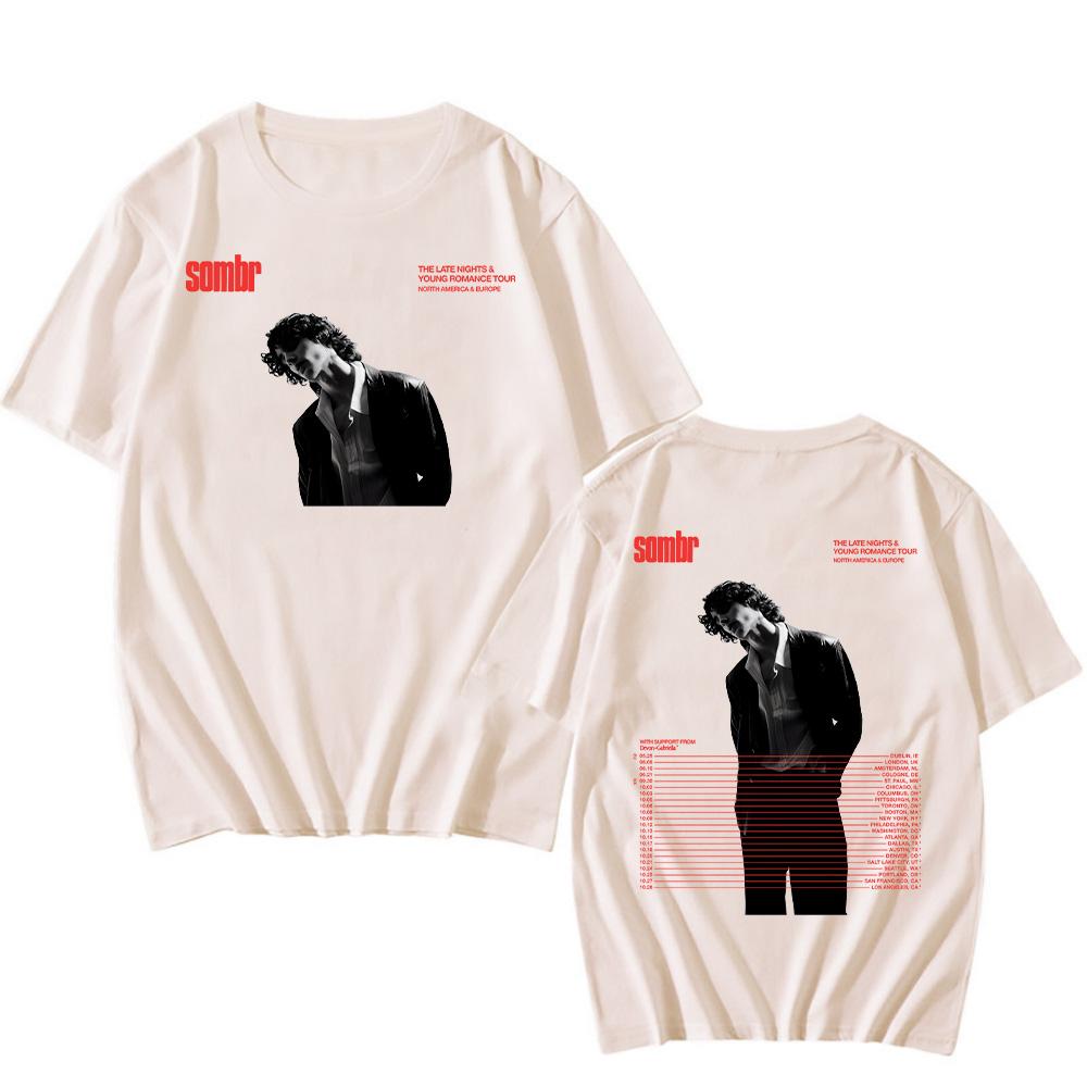 Sombr The Late Nights & Young Romance Tour T-Shirts 2025 Sänger Sombr Harajuku Ästhetische T-Shirts Hochwertige Baumwoll-Tees Unisex