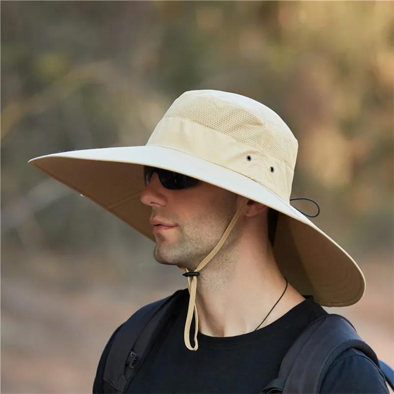 Men'S Plus Size Summer Outdoor Fishing Hat Men Large Brim Waterproof Hat Breathable Sun Protection Beach Bucket Hat Cap Unisex