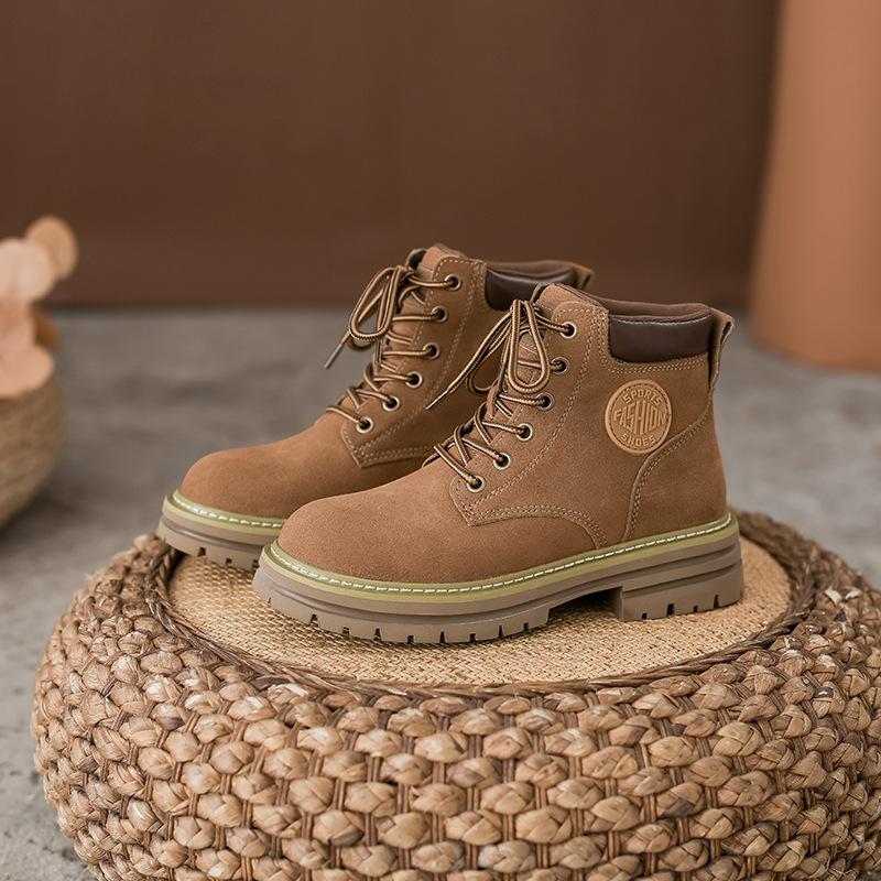 European station Martin boots women's autumn new soft leather soft sole retro women's short boots cow suede matte boots