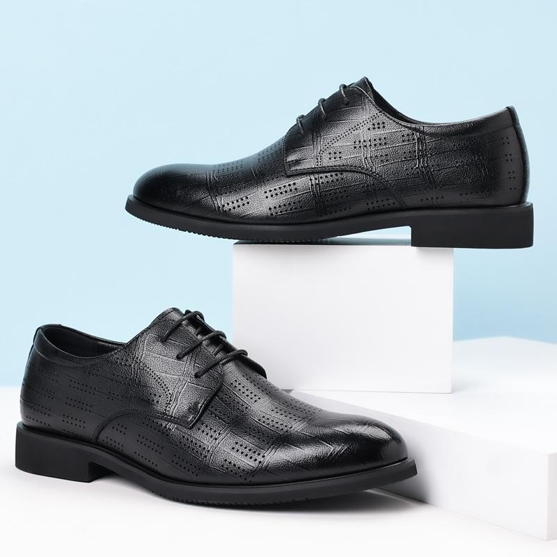 Fashion Men's Business Dress Elevator Shoes Hollow Out Black Formal Wedding Shoes 6CM Height Increase Pointed Toe Casual Elegant Oxfords