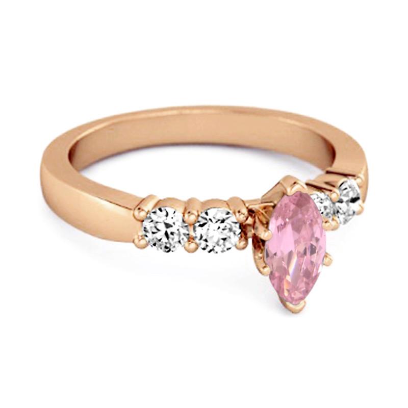 Pink CZ Tapered Five-Stone Women Wedding Ring  - 925 Sterling Silver Rose Gold Vermeil