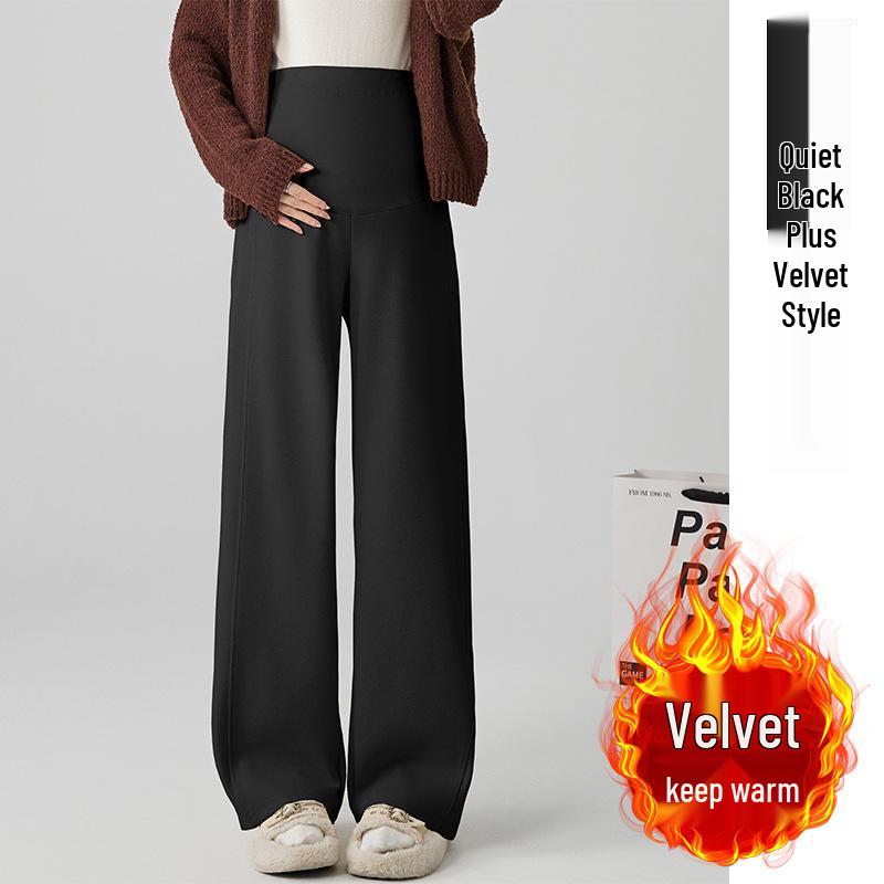 Women s Maternity Cashmere-Lined Wide-Leg Winter Trousers with Tummy Support M