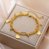 Heart Clear Zircon Charm Bracelet Stainless Steel Gold Women Figaro Chain Bracelets Jewelry Gift