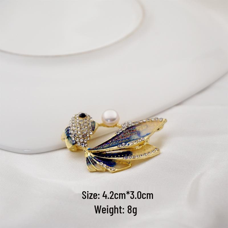 

Korean-Style Blue Dolphin Brooch with Rhinestone and Freshwater Pearl