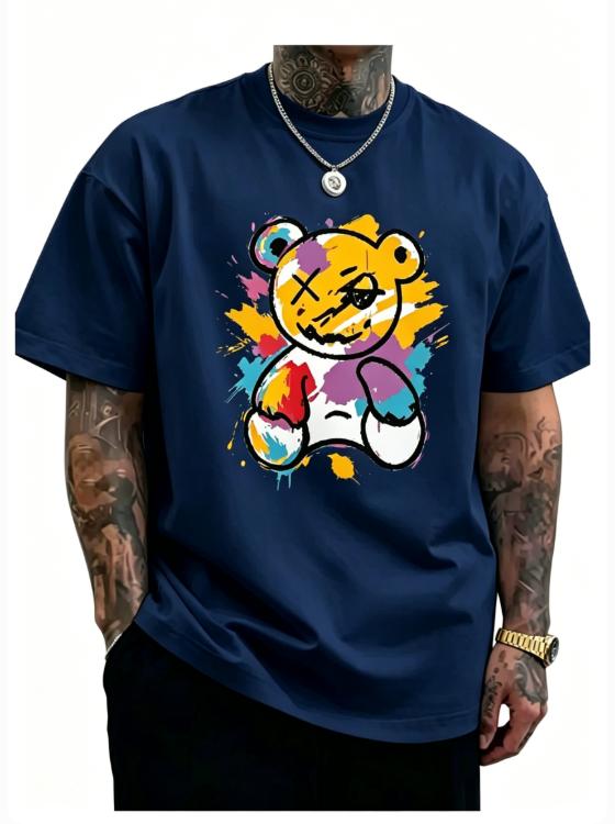 Summer Unisexs Pure Cotton Shortsleeved Shirt Stylish and Casual Featuring A Cartoon Panda Print on Pure Cotton Tshirt Natural