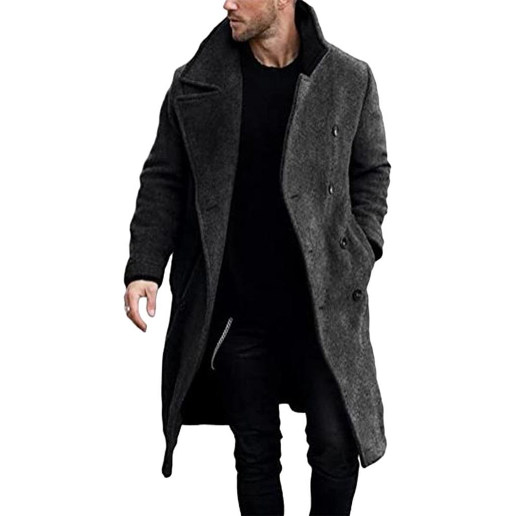 Men's Solid Color Splicing Button Pocket Work Jacket Men's Casual Long Coat