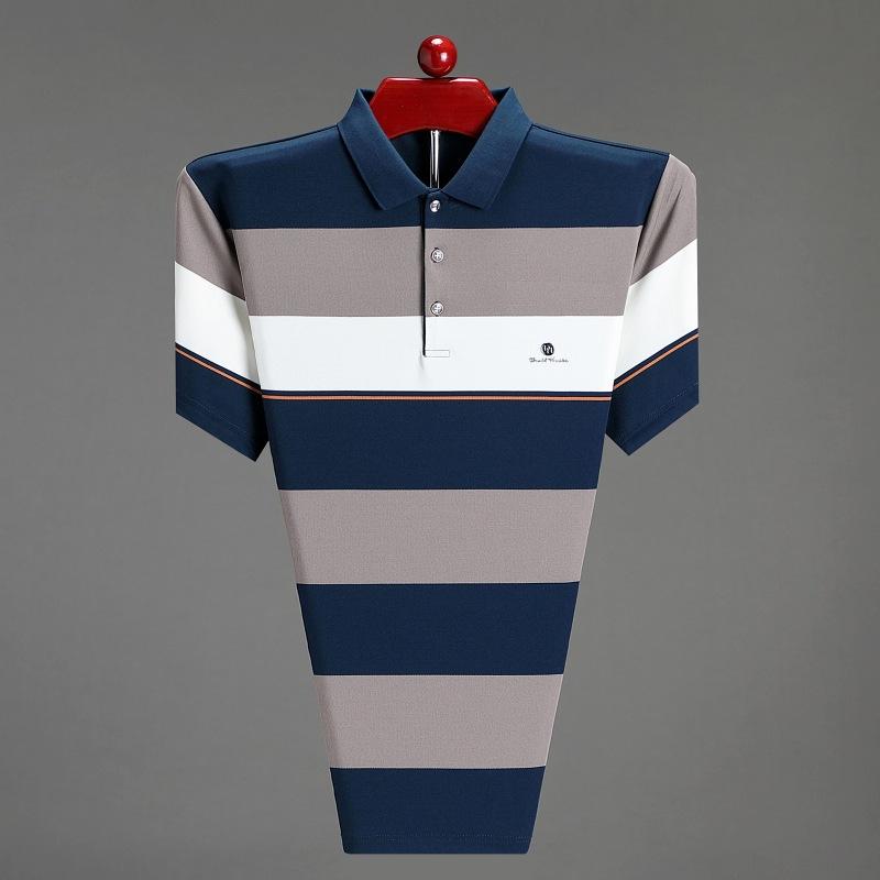 

Мужская рубашка поло с короткими рукавами, в полоску, в тонкую повседневную рубашку с отворотом сверху L