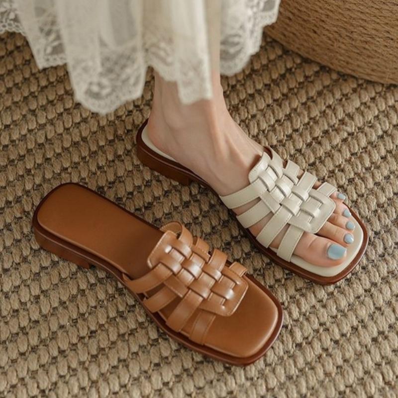 Fashion New Leather Cork Flip-flops for Women Couple Vintage Summer Wear Muller Slippers Fashion Casual Beach Sandals