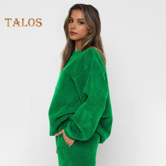 2 Pcs/Set Women Top Pants Set Long Sleeve Elastic Cuff Sweatshirt Pure Color Stretchy High Waist Ankle-banded Trousers Sport Fitness Tracksuit