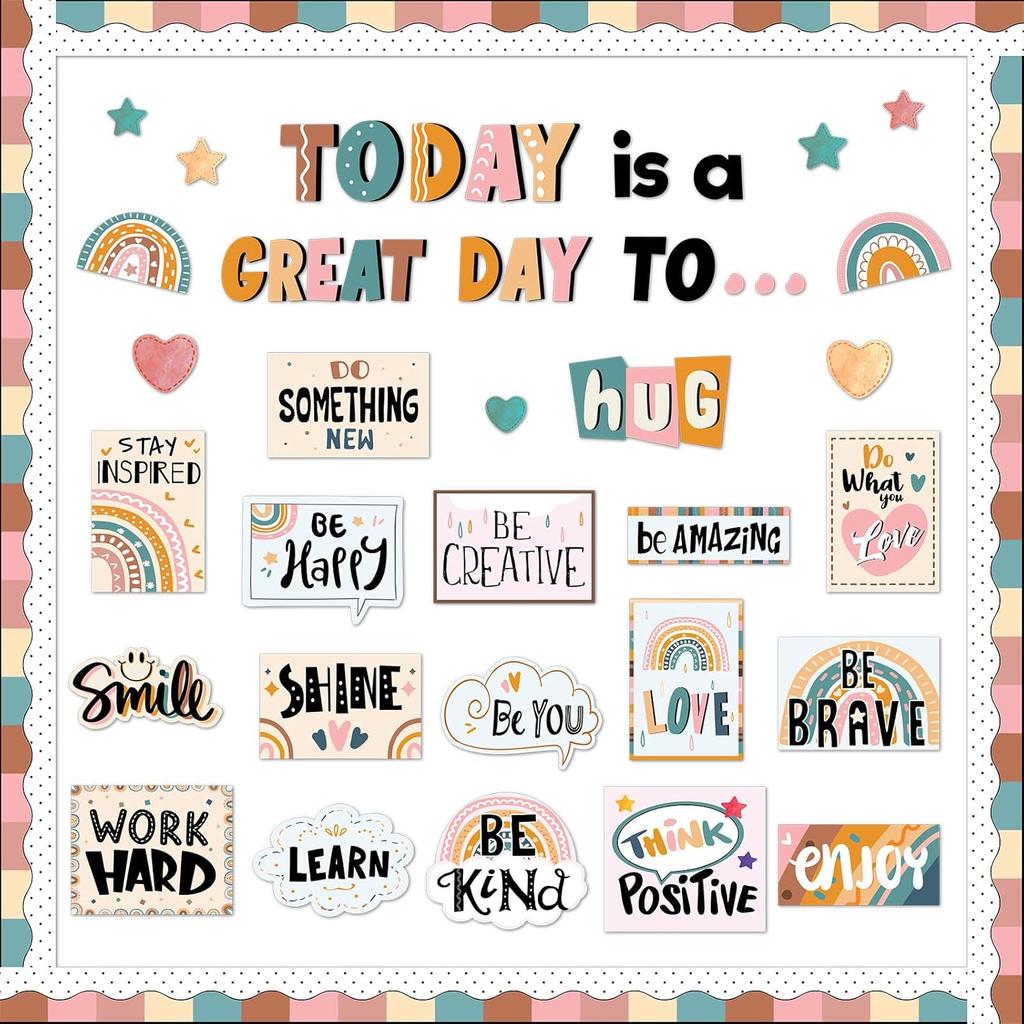Today Is A Great Day Bulletin Board Set Boho Rainbow Inspiration Classroom Decor for Teachers Positive Affirmations Accents Motivational Cutouts for