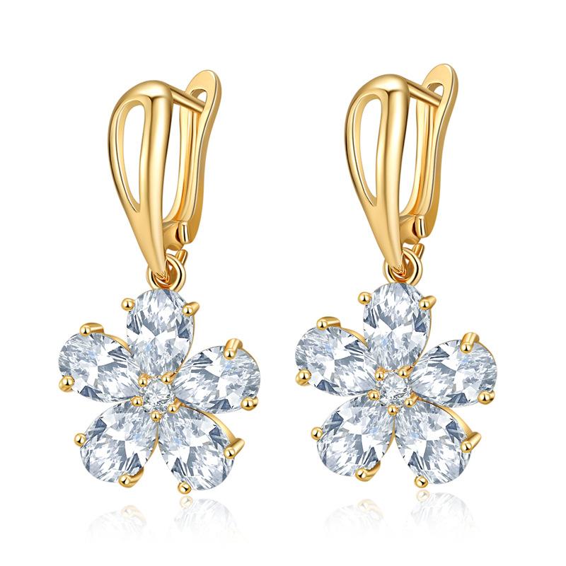 HUAMI New Plated Gold Drop Earings Flower Jewelry Two AAA Zircon Long-lasting Gift For Sister Bizuteria Damska