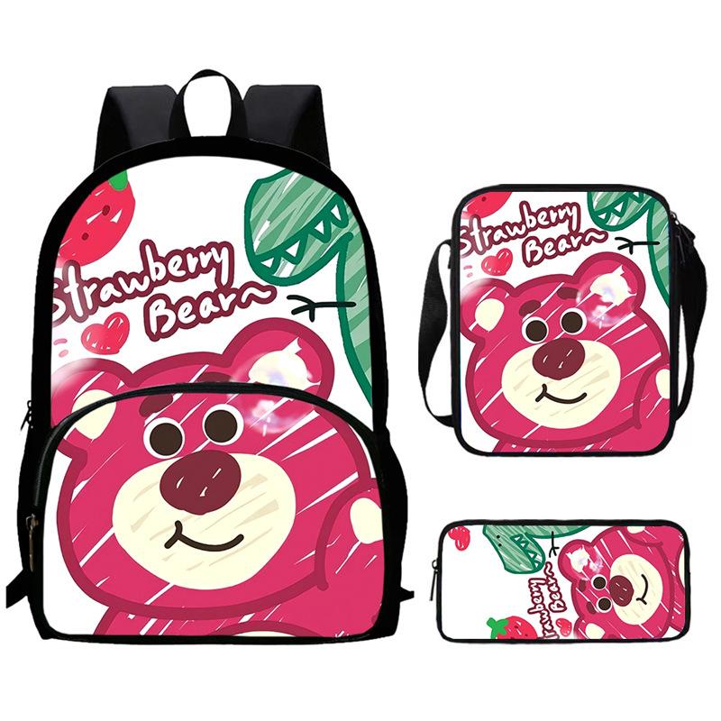 Strawberry Bear School Bag High Definition Printing Multi-Function Oxford Lightweight Backpack