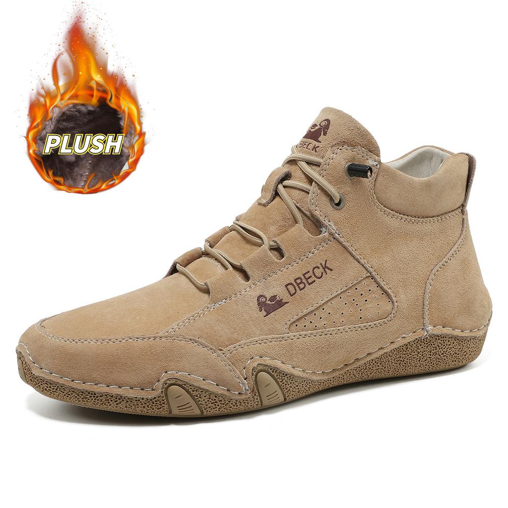 High-Top with Velvet Men's Warm Shoes Men's Casual Shoes Cotton Shoes Top Layer Leather Men