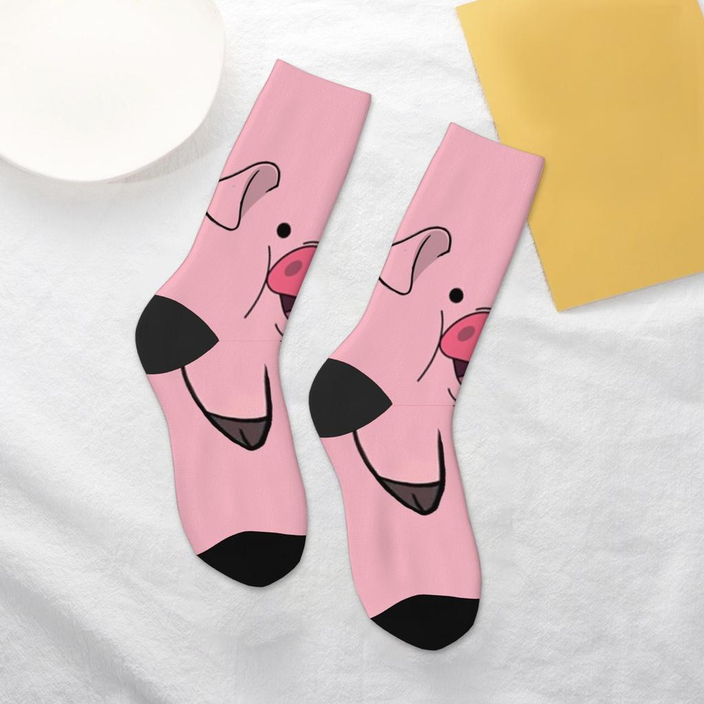 1 Pair  New Unisex Socks Adorable Pig Face Cartoon Prints Fun Design Casual Street Style Fashion Long Stocking