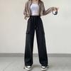 Grey Work Pants, Women's Winter Casual Sports Pants, Loose and Plush Wide Leg Pants for Women