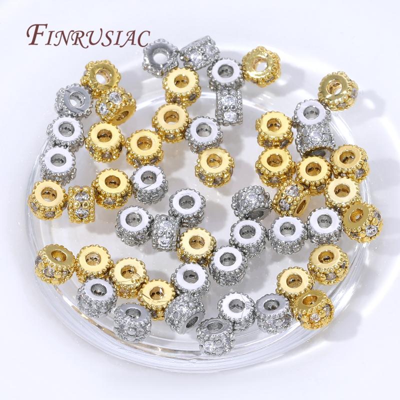 5/10Pcs 18K Gold Plated Spacer Beads For Jewelry Making,Zircon Round Beads Separators,Necklaces Bead DIY Jewelry Accessories