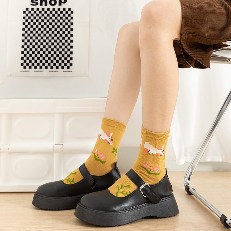 5 Pares de Calcetines de Tubo Medio Absorbentes de Color de Moda para Mujer