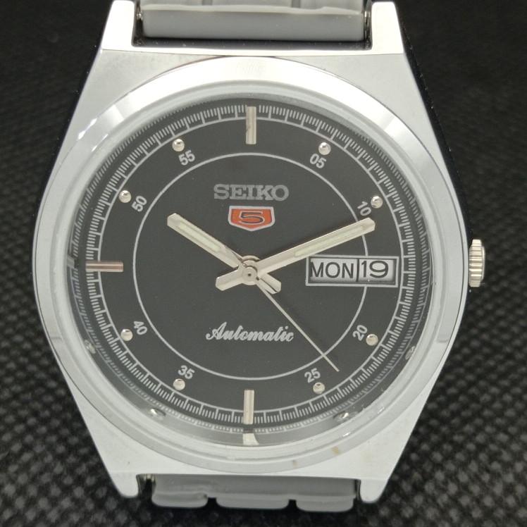 REFURBISHED VINTAGE SEIKO 5 AUTO 6309A JAPAN MENS D/D BLACK WATCH 593c-a314828-2