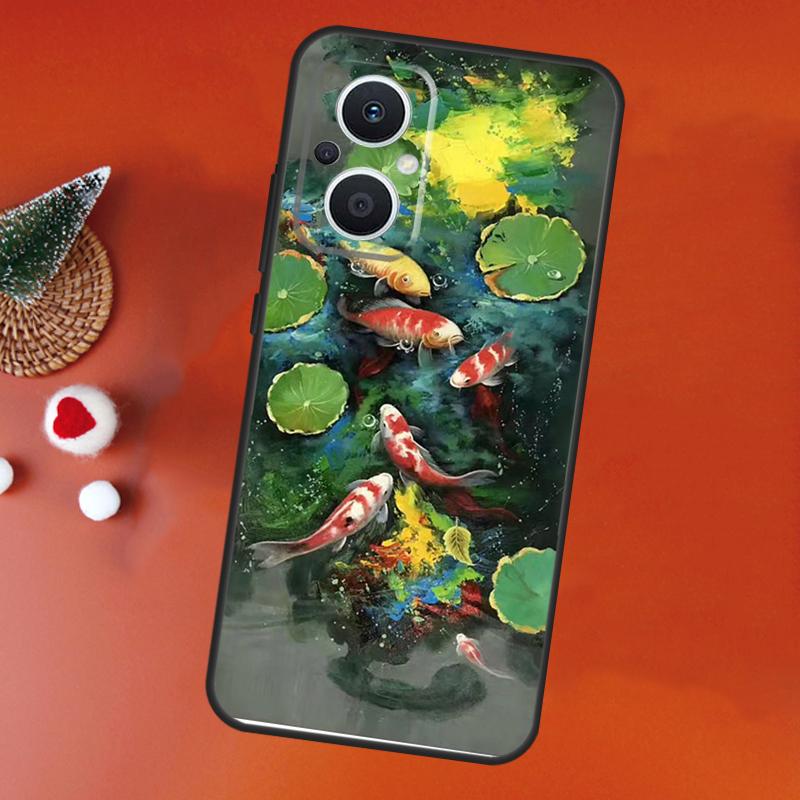 Koi Carp Fish Painting For OPPO Reno 8T 4Z 5Z 4 5 6 7 8 Lite 10 Pro OPPO Find X2 Lite X3 Neo X6 X5 Pro Phone Case