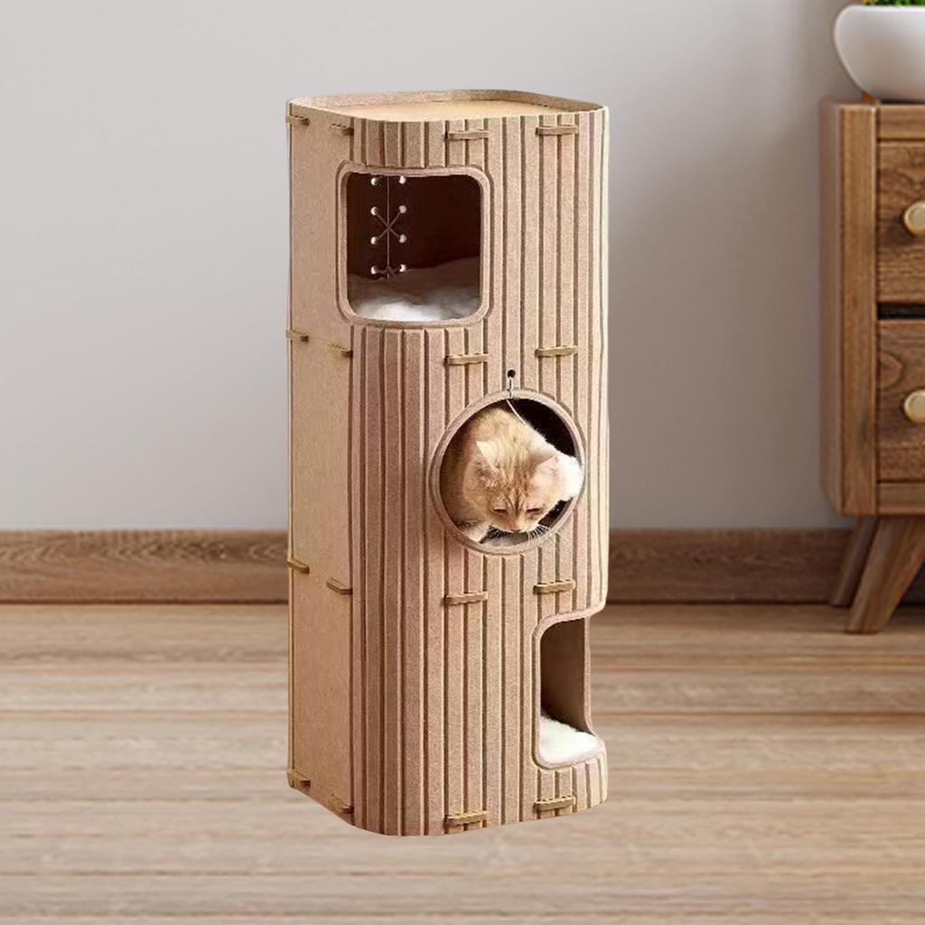 3 Storey Cat Bed Cave Outside Scratch Resistant Covered Tunnel Condo Cat House for Kitten Resting Multiple Cats Sleeping Playing