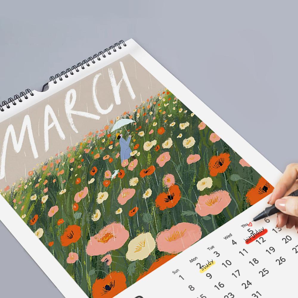 1pc Scenic Wall Calendar - Cartoon Landscape Theme, 12 Different Designs, Suitable for Art Enthusiasts & Birthday Gifting