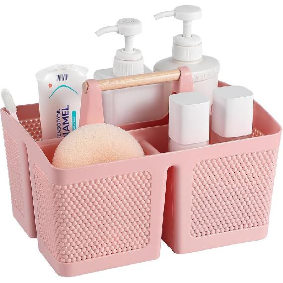 rejomiik Portable Shower Caddy Basket Plastic Cleaning Caddy Organizer Storage Tote with Handle for Bathroom, College, Dorm Room Essentials, White