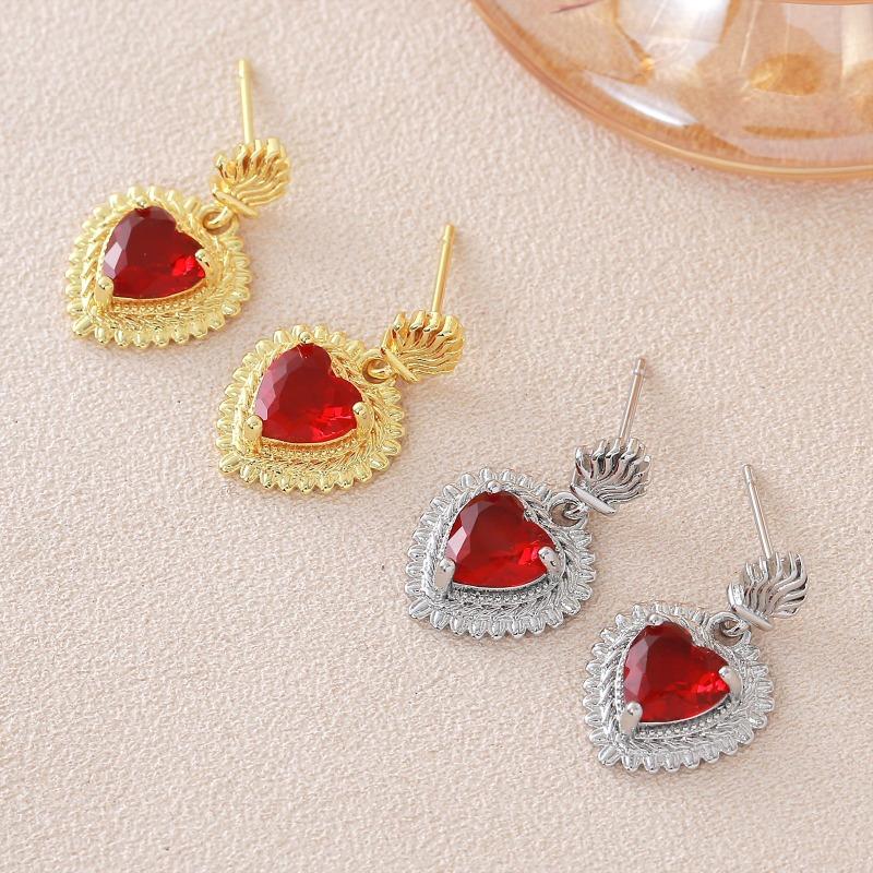 Rare Red Sacred Heart Flame Stud Earrings for Fashionable Heart-shaped Jewelry Pieces