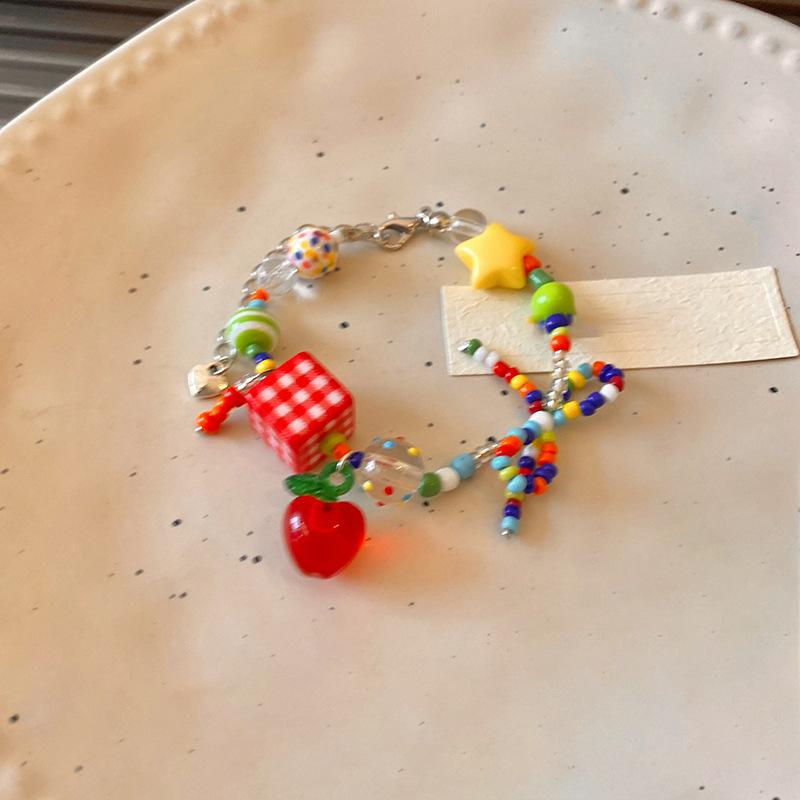 

Акриловое ожерелье-подвеска в виде квадратной звезды с бусинами, детское милое ожерелье-цепочка на ключицу, модная мультяшная персонализированная бижутерия