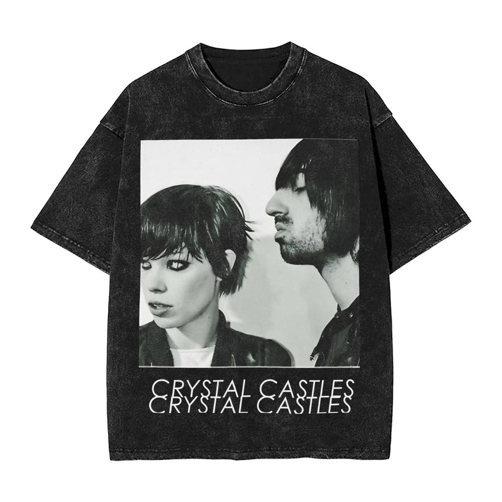 Crystal Castles Men T Shirts Washed Novelty Tees Short Sleeve Round Collar T-Shirts Cotton Plus Size Clothing