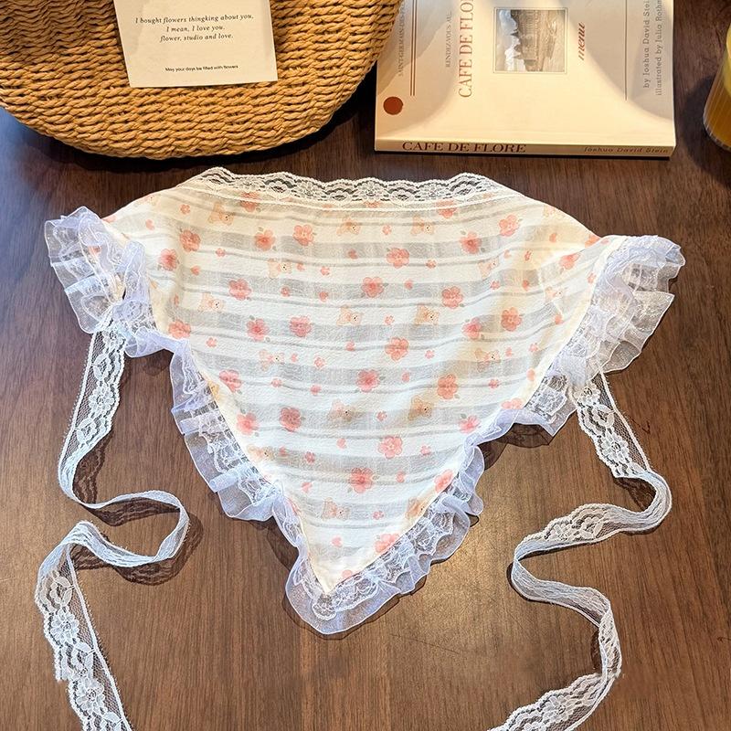 Süßes Spitzenbesetztes Dreieckiges Kopftuch Pastorales Stil Multi-Funktionaler Furzvorhang Gürtel Urlaub Strand Tägliches Lässiges Styling Dekoration