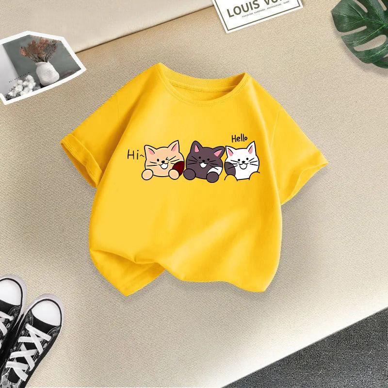 Kid T Shirt Cute Cat Printed Children T-shirt Kids 100% T-shirt Tops Tee Boys Girls Baby Tee 2-13Y